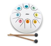 Vilac - Tongue Drum - Instrument de percussions en métal au Son Zen, accordé en Do Majeur avec Une Octave, idéal pour initier Les Enfants à la Musique. Comprend partitions et fiche explicative