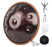 Tongue Drum Partition, Tambour À Main 56 cm 12/14 Notes, Handpan Tonalité Ré Mineur 432/440 Hz Instrument de Percussion Résistant pour Performances Professionnelles(Brun,440HZ/22inch/10Note)