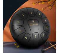 Tongue Drum Steel Kmise de 25,4 cm 11 notes - Tambour à langue en acier - Instrument à percussion avec raquettes de tambour - Sac de transport - Livre de musique