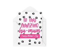 Tongue in Peach Carte amusante de fête des mères de la part du chien et du chat - My Amazing Hu-Mum - Cartes pour maman - De la part du chat - Cartes mignonnes - Love chiot - CBH1478