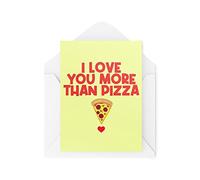 Tongue in Peach Cartes amusantes | Carte « I Love You More Than Pizza » | Saint Valentin, anniversaire de mariage, mari, petit ami, petite amie, épouse, amateur de pizza mignon | CBH960