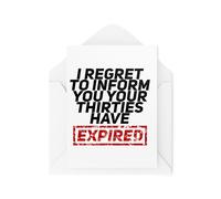 Tongue in Peach Cartes d'anniversaire amusantes pour amis et famille - I Regret to Inform You Your Thirties Have Expired - Carte d'anniversaire 40 ans - CBH2025