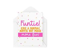 Tongue in Peach Cartes de vœux fantaisie amusantes | Funtie Like A Normal Auntie But More Fun | Fête d'anniversaire pour tante | Blague amusante | CBH1343