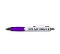 Tongue in Peach PP151 Stylo à bille fantaisie amusant avec inscription « I Prefer Cats To People » - Cadeaux pour les amoureux des chats - Blague amusante - Stylo chat - Violet