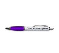 Tongue in Peach PP155 Stylo à bille fantaisie humoristique avec inscription « Leave Me Alone Please » Cadeau de bureau amusant - Violet