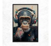 TONGYINLI Affiche artistique DJ Monkey : Tableau mural de musique graffiti, peinture abstraite d'animaux sur toile pour la décoration du salon (40x60cm/cadre intérieur)