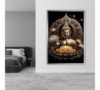 TONGYINLI Affiche Bouddha paisible, impression sur toile, peinture sur toile avec réflexion, art mural zen sur toile, pour la décoration intérieure du salon (80 x 120 cm/cadre intérieur)