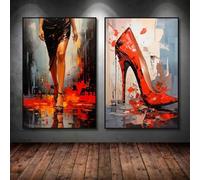 TONGYINLI Affiche de mode sexy femme, chaussures à talons hauts rouges jambes Art impression sur toile peinture, image murale pour salon décoration d'intérieur 70x90cmx2 cadre