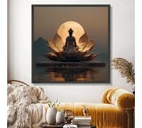 TONGYINLI Affiche et reproduction du Bouddha serein, statue de lotus doré, peinture sur toile, art mural de méditation spirituelle, décoration murale zen pour la maison (20x20cm/sans cadre)
