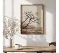 TONGYINLI Affiche murale vintage représentant un arbre, peinture minimaliste Japandi, paysage neutre, décoration scandinave beige Wabi Sabi (50 x 70 cm/cadre intérieur)