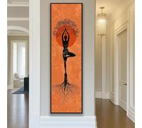 TONGYINLI Affiche murale Yoga Tree Posture : Affiche de méditation, œuvre d'art spirituelle, grande décoration murale zen pour studio de yoga, peinture sur toile (45 x 135 cm/sans cadre)