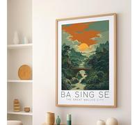 TONGYINLI Affiche ou toile abstraite représentant la Grande Cité fortifiée, peinture du Royaume de la Terre, paysage urbain (70 x 110 cm, cadre intérieur)