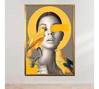 TONGYINLI Affiche Perroquet Doré, Portrait Surréaliste de Femme, Peinture Murale Abstraite d'Oiseau sur Toile Art Pop Moderne, Image Esthétique (20x30cm/Cadre Intérieur)