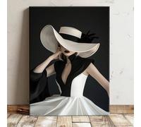 TONGYINLI Affiche sur toile représentant un portrait de femme à la mode, tableau mural noir et blanc pour décoration de chambre, œuvre d'art abstraite chic 50 x 75 cm, sans cadre
