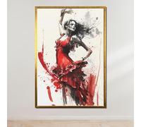TONGYINLI Affiche sur toile représentant une danseuse de flamenco, peinture artistique en robe rouge, aquarelle décorative représentant une danseuse espagnole (50 x 75 cm avec cadre intérieur).