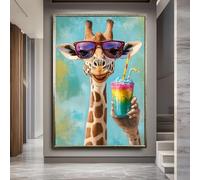 TONGYINLI Affiche sur toile représentant une girafe portant des lunettes, portrait animalier amusant, peinture à l'huile, tableau décoratif mural (20 x 30 cm, sans cadre)