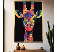 TONGYINLI Affiches colorées de girafes - Peinture abstraite moderne sur toile représentant un animal, idéale pour le salon ou la décoration murale (30 x 40 cm avec cadre intérieur)