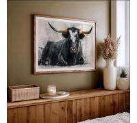 TONGYINLI Affiches et impressions de taureau Longhorn dans un esprit western, peinture abstraite d'animaux à l'encre, décoration murale moderne sur toile (50x70cm/sans cadre)