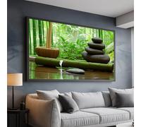 TONGYINLI Affiches Zen Bamboo, impressions sur toile Pierres empilées, art mural spa nordique, peinture de nature verte, décoration intérieure paisible (65x120cm/cadre intérieur)