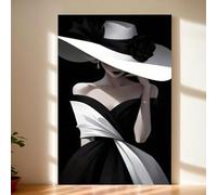 TONGYINLI Art mural sur toile, femme africaine abstraite moderne avec chapeau, affiche en noir et blanc, peinture imprimée décorative pour salon chambre 60x90cm sans cadre