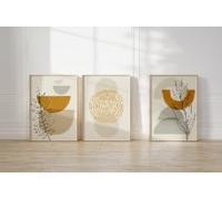 TONGYINLI Décoration intérieure bohème beige, affiches murales neutres moutarde, art mural nordique, peinture sur toile de feuilles bohèmes, ensemble de 3 affiches (30x40cmx3/cadre intérieur)