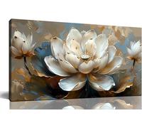 TONGYINLI Décoration murale à fleurs blanches - Peintures dorées - Affiches et impressions pour bureau - Décoration murale pour chambre à coucher - Œuvre d'art pour salon - 20 x 40 cm - Sans cadre