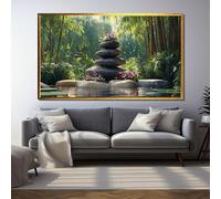 TONGYINLI Décoration murale Pierres de jardin | Affiches et impressions Bambou et Fleurs | Fresque murale Nature | Peinture sur toile Reflets d'eau Zen (40x60cm/Sans cadre)