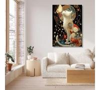 TONGYINLI Décoration murale pour salon, tableau sur toile représentant un chat blanc et un papillon, art mural floral abstrait, affiches et impressions d'animaux (20 x 30 cm, sans cadre)