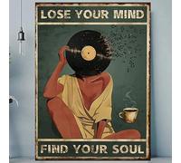 TONGYINLI Décoration murale vintage en vinyle, citation inspirante sur toile « Lose Your Mind Find Your Soul », affiche sur le thème de la musique (70 x 110 cm, cadre intérieur)
