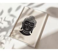TONGYINLI Grande affiche de Bouddha, portrait minimaliste, tableau mural | Impression tête de Bouddha en noir et blanc, œuvre d'art pour décoration d'intérieur, cadre 30 x 40 cm