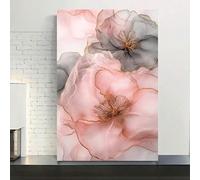 TONGYINLI Grande toile florale murale - Peinture florale rose et grise, décoration élégante pour salon, affiches et impressions dorées, 40 x 60 cm, sans cadre