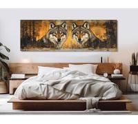 TONGYINLI Grande toile imprimée représentant des loups au style rustique, affiches indigènes pour le salon, décoration murale (70 x 210 cm, sans cadre)