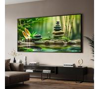 TONGYINLI Grande toile peinte représentant un jardin zen, affiches de pierres de bambou, tableaux de galets, décoration murale d'inspiration nordique (45 x 80 cm/cadre intérieur)