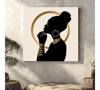 TONGYINLI Grande toile représentant la silhouette d'une femme noire, affiches et impressions de bijoux en or, art mural sur toile afro-américaine, décoration de chambre (70 x 70 cm/cadre intérieur)