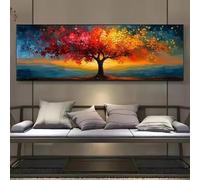 TONGYINLI Grandes peintures sur toile colorées représentant un arbre de vie, art mural abstrait, décoration d'intérieur moderne, motifs géométriques imprimés, 50 x 150 cm, sans cadre