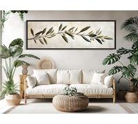 TONGYINLI Impression d'art botanique Branche d'olivier - Toile horizontale extra large pour une peinture minimaliste, décoration murale de cuisine ou de salle à manger (45 x 135 cm/sans cadre)