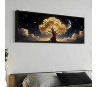 TONGYINLI Impression sur toile représentant un arbre doré abstrait : affiches de nuit étoilée, images murales de paysage pour décoration de chambre à coucher nordique (80 x 160 cm/cadre intérieur)