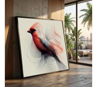 TONGYINLI Impression sur toile représentant un cardinal rouge élégant, art mural abstrait d'oiseau, décoration nature, peinture sur toile de plumes, affiches animalières (65x65cm/cadre intérieur)