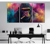 TONGYINLI Impression sur toile représentant un gorille avec un cigare, décoration murale pour club de cigares, singe fumeur, peinture sur singe, affiche gorille fumeur 80 x 120 cm x 3, sans cadre