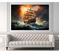 TONGYINLI Impression sur toile représentant un voilier au coucher du soleil sur la mer, décoration murale pour salon, cadre 60 x 80 cm