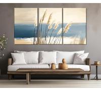 TONGYINLI Impression sur toile représentant une herbe de plage, tableau de bord de mer, art mural minimaliste, affiche abstraite pour décoration de salon, cadre 50 x 75 cm x 3