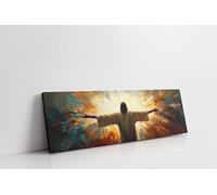 TONGYINLI Jésus, bienvenue à tous, peinture à l'huile, affiche chrétienne, œuvre d'art religieuse, impression sur toile panoramique, grande image d'art mural esthétique (55 x 165 cm/cadre intérieur)
