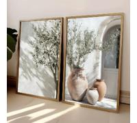 TONGYINLI Lot de 2 affiches sur toile représentant un vase d'ombre d'olivier neutre, style rétro, paysage botanique, décoration d'intérieur, 30 x 40 cm, 2 cadres