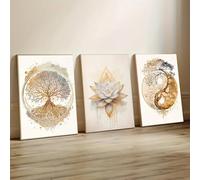 TONGYINLI Lot de 3 impressions modernes représentant un arbre de vie et une fleur de lotus, peinture à l'huile, décoration murale sur toile, affiches de portrait esthétiques, 30 x 40 cm, 3 cadres