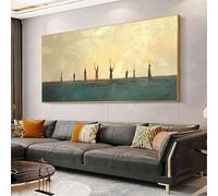 TONGYINLI Peinture à l'huile minimaliste, tableaux abstraits beiges et verts : affiches et impressions horizontales grand format pour la décoration de la chambre (30 x 60 cm/sans cadre)