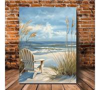 TONGYINLI Peinture à l'huile sur toile représentant un paysage de bord de mer en été, avec vue sur l'océan et une chaise, décoration murale pour salon (70 x 110 cm, sans cadre)