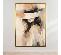 TONGYINLI Peinture sur toile à l'aquarelle représentant une femme au chapeau, affiche et impressions de mode minimalistes, art mural esthétique, décoration bohème moderne (80 x 120 cm/sans cadre)