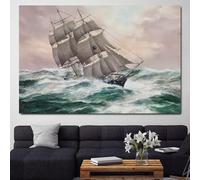 TONGYINLI Peinture sur toile vintage avec voilier rétro, paysage marin, affiches, art mural pour décoration de salon, images, cadre 80 x 120 cm
