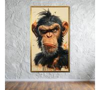 TONGYINLI Portrait de chimpanzé féroce, impression d'art, peinture sur toile animalière intense, décoration intérieure, affiche réaliste de singe (40x60cm/cadre intérieur)