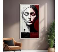 TONGYINLI Portrait de femme à la dualité - Tableau abstrait visage rouge et blanc sur toile, affiche et impression de décoration murale moderne pour la maison (65 x 120 cm/sans cadre)